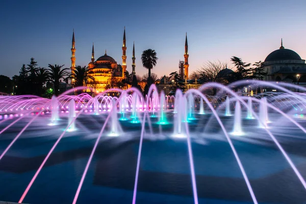 Illuminated Sultan Ahmed Mosque Blue Mosque Sunrise Istanbul Turkey — Stock Photo, Image