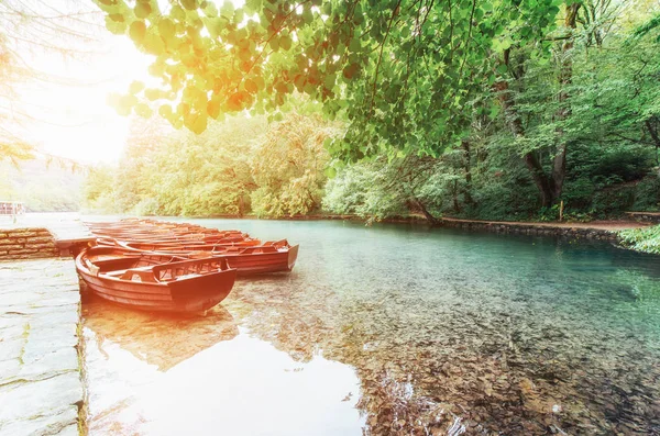 Деревянные Лодки Плитвицких Озерах Хорватии Европа — стоковое фото