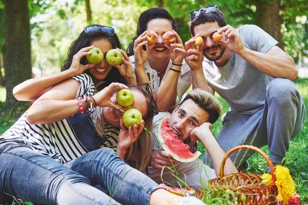 Gelukkige Vrienden Hebben Plezier Buiten Natuur — Stockfoto