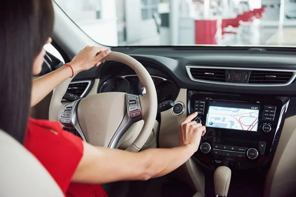 Smart Car Internet Things Iot Concept Finger Point Car Console — Stock Photo, Image