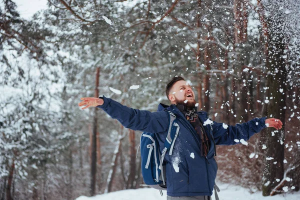 Man Traveler Dengan Ransel Hiking Travel Lifestyle Konsep Petualangan Hidup — Stok Foto