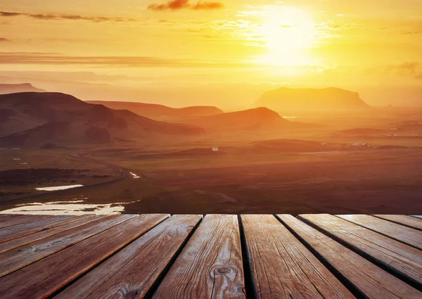 Mountain Autumn Landscape Road Sunset Shabby Table Nature Background — Stock Photo, Image