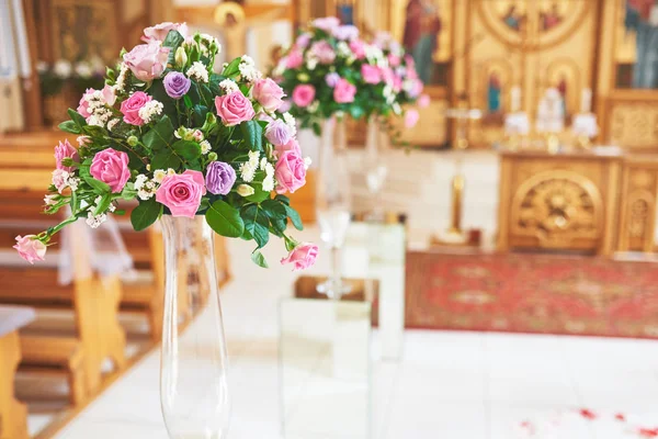 Красивый Букет Вазе Цветы Украшения Свадебной Церемонии — стоковое фото
