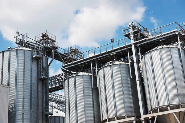 Silos Agrícolas Edificio Exterior Almacenamiento Secado Granos Trigo Maíz Soja — Foto de Stock