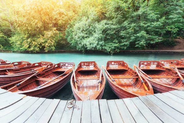 Wooden Boats Plitvice Lakes Croatia Європа — стокове фото