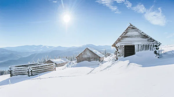 Záhadná Zimní Krajina Majestátní Hory Zimě Kouzelný Zimní Sníh Pokryl — Stock fotografie