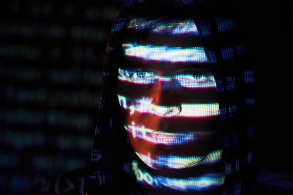 Cyberaanval Met Onherkenbare Hooded Hacker Met Behulp Van Virtual Reality — Stockfoto