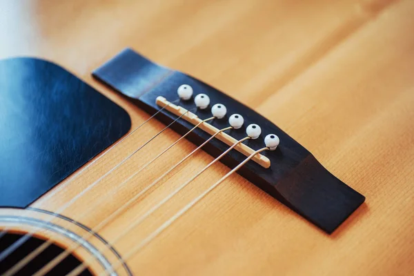 Detalhe Guitarra Clássica Com Profundidade Campo Rasa — Fotografia de Stock