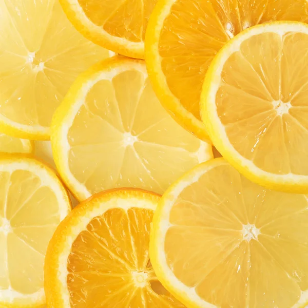 Φέτες Πορτοκαλιού Και Λεμονιού Απομονωμένες Λευκό Φόντο — Φωτογραφία Αρχείου