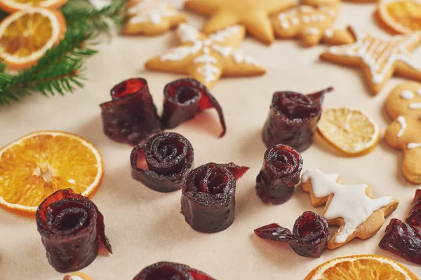 Decorating Gingerbread Cookies White Icing Selective Focus Place Text — Stock Photo, Image