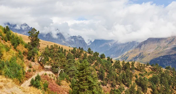 山上浓雾古利特 秋天的风景 乔治亚 上斯瓦涅季亚欧洲 高加索山脉 — 图库照片
