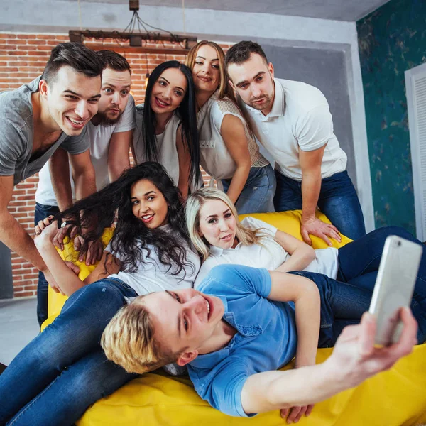 Group Beautiful Young People Doing Selfie Cafe Best Friends Girls — Stock Photo, Image