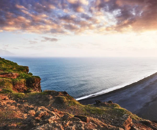 Black Sand Beach Mountains Reynisfjara Cape Star Night Iceland — Stock Photo, Image