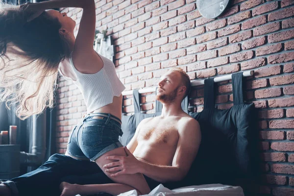 Beautiful Couple Love Being Passionate Bed — Stock Photo, Image