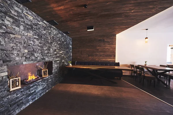 Interior Café Moderno Simples Com Móveis Clássicos Madeira — Fotografia de Stock