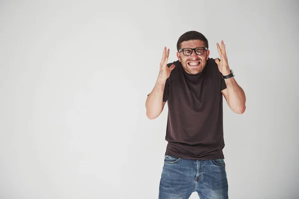 Que Que Fiz Pessoa Emocional Roupa Casual Copos Olha Como — Fotografia de Stock