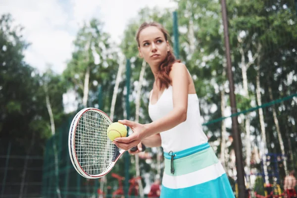 Portrait Young Tennis Player Standing Ready Serve — 스톡 사진