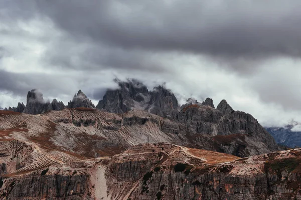 Great Distance Dolomite Mountains Auronzo Cadore Full Thick Fog Clouds — Stock Photo, Image