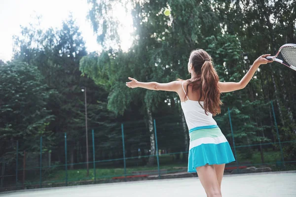 Portrait Beautiful Woman Practicing Tennis — 스톡 사진