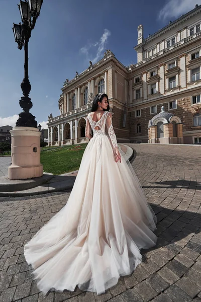 Mariée Près Château Mariée Dans Une Robe Mariée Près Château — Photo