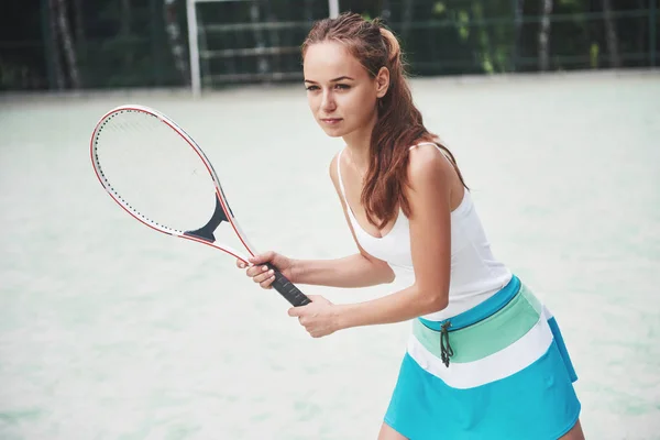 Portrait Young Tennis Player Standing Ready Serve — 스톡 사진