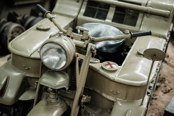 2018年10月16日 ドイツ シンハイム テクニック博物館 古い戦争バイク 正面からの眺め — ストック写真