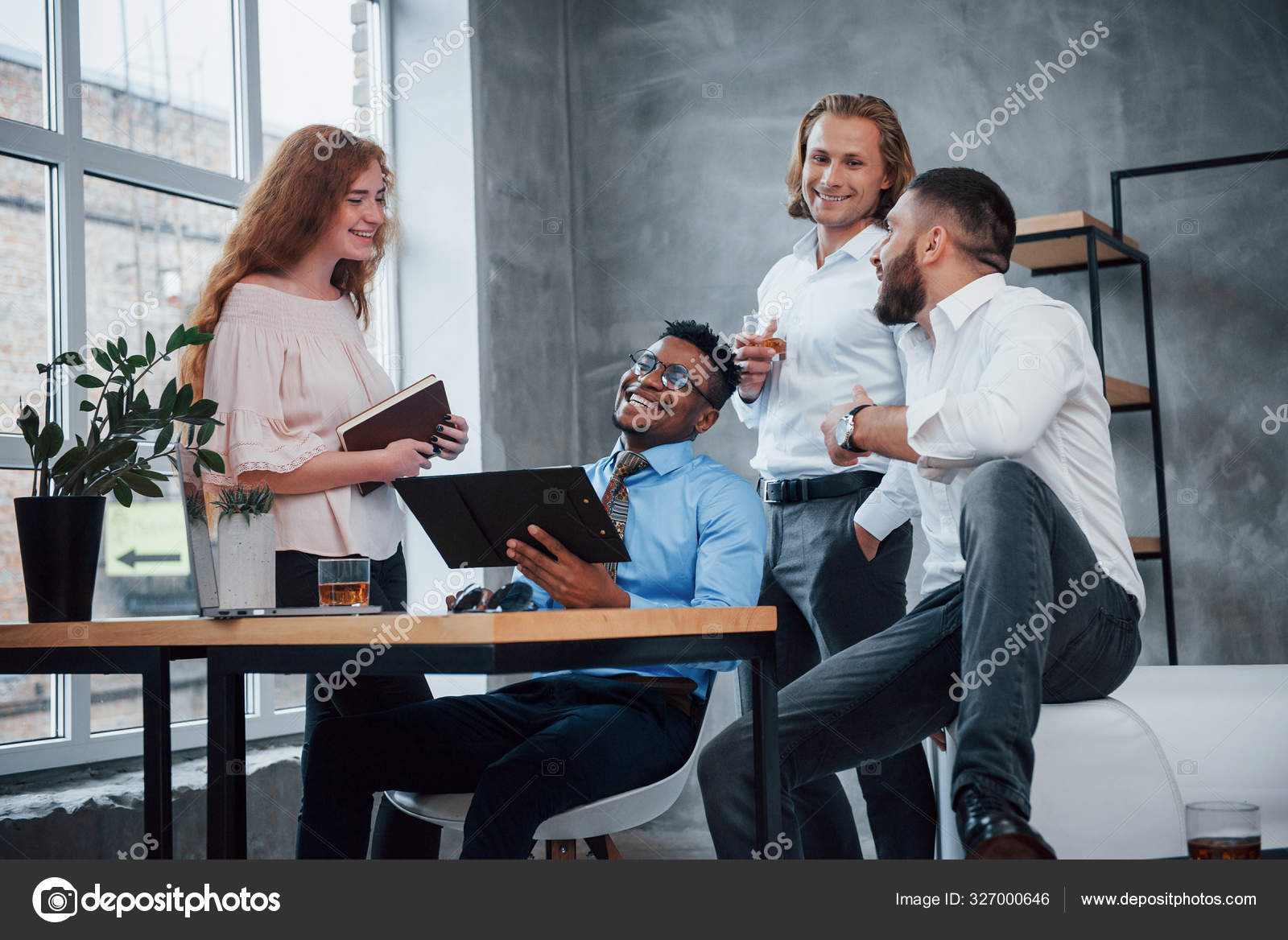 Friendly Atmosphere Group Multiracial Office Workers Formal Clothes