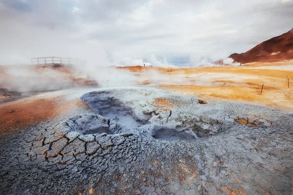 Island Vulcanernas Land Varma Källor Vattenfall Otalat Väder Röker Glaciärer — Stockfoto