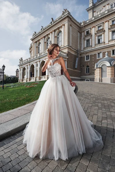 Mariée Près Château Mariée Dans Une Robe Mariée Près Château — Photo