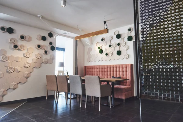 Interior Café Moderno Simples Com Móveis Clássicos Madeira — Fotografia de Stock