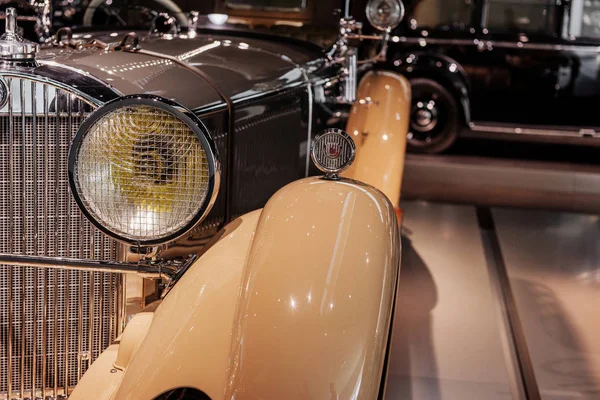 Front Side View Part Silvered Yellow Colored Car Headlights Side — Stock Photo, Image