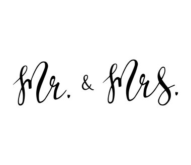 Mr & Mrs wedding sign. Hand drawn lettering vector illustration. clipart