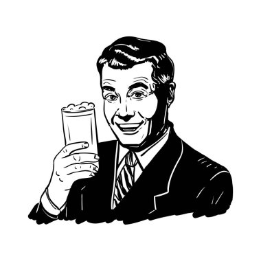 Bir bardak bira elinde olan Retro adam.