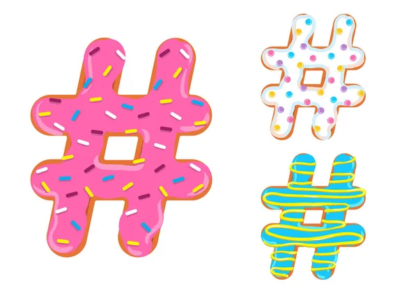 Fonte Sweet donut. marque de hachage — Image vectorielle