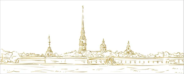 彼得和保罗堡垒 俄罗斯圣彼得堡的象征 手绘矢量图 黄金轮廓 隔离背景 — 图库矢量图片