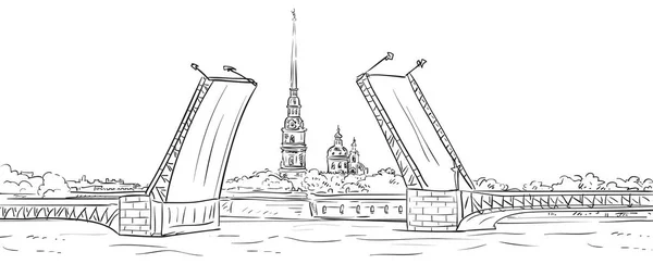 Peter and Paul Fortress. Drawbridge, symbol of Saint Petersburg, — Stock Vector