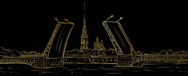 Peter et Paul Fortress. Pont-levis, symbole de Saint-Pétersbourg , — Image vectorielle