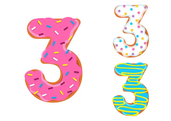 Zoete donut lettertype. Nummer 3 — Stockvector