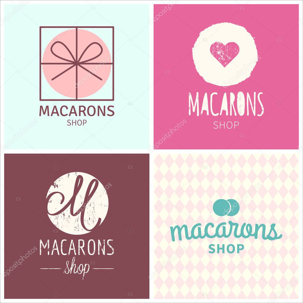 Set of vector macaron shop logo