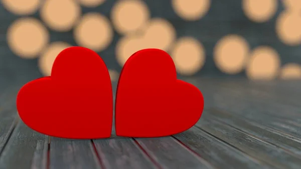 Kırmızı kalp, Sevgililer günü tebrik kartı. Bokeh arka plan.