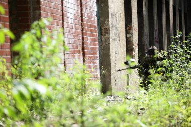 ormanda amaçlayan paintball oyuncu