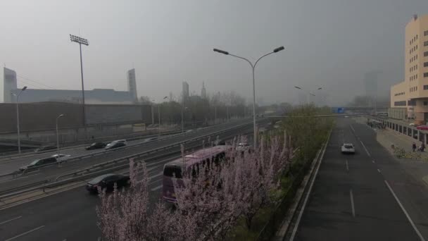 Parque Olímpico 4Th Rodada Estrada Alta Pequim Dia Neblina Neblina — Vídeo de Stock