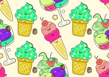 Dondurmayla kusursuz desen. Düz çizgi film tarzı. Vektör çizimi. Kumaş için grafiksel.