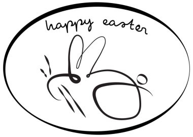 Siyah beyaz tavşanlı Paskalya kartı. Vektör illüstrasyonu.