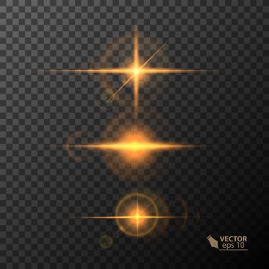 Parlayan ışıklar ve yıldız. Saydam arka plan üzerinde.