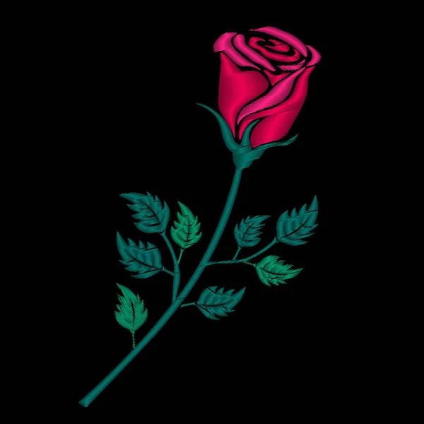 Κόκκινο τριαντάφυλλο κέντημα σε μαύρο φόντο — Διανυσματικό Αρχείο