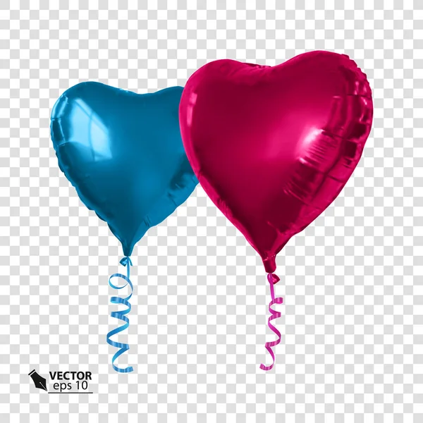 Реалистичные красные и синие шарики в форме сердца — стоковый вектор