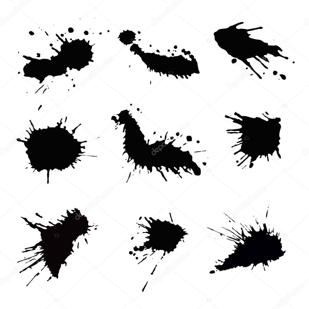 Set of black ink drops and splashes, vector illustration clip art