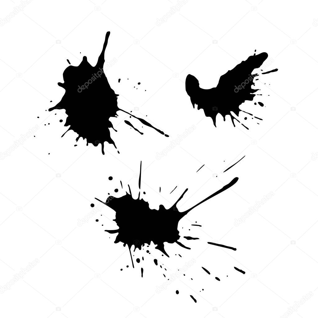 Set of black ink drops and splashes, vector illustration clip art