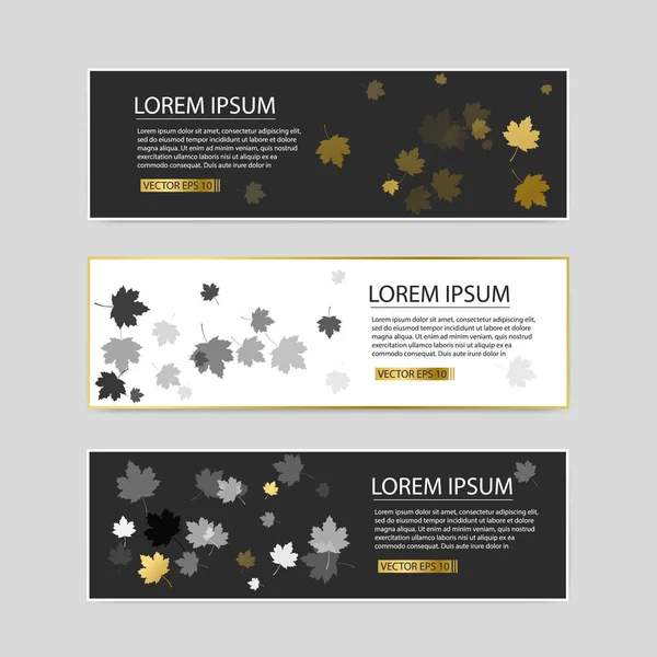 Conjunto vectorial de coloridas hojas de otoño banners ilustración — Vector de stock